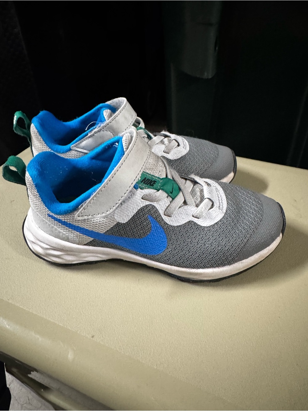 Nike Kids Gray & Blue Athletic Sneakers with Green Accent